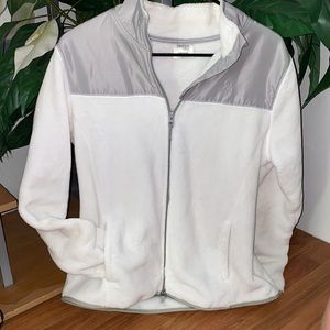 Comfortable lightweight white and gray long sleeve jacket. Size L.